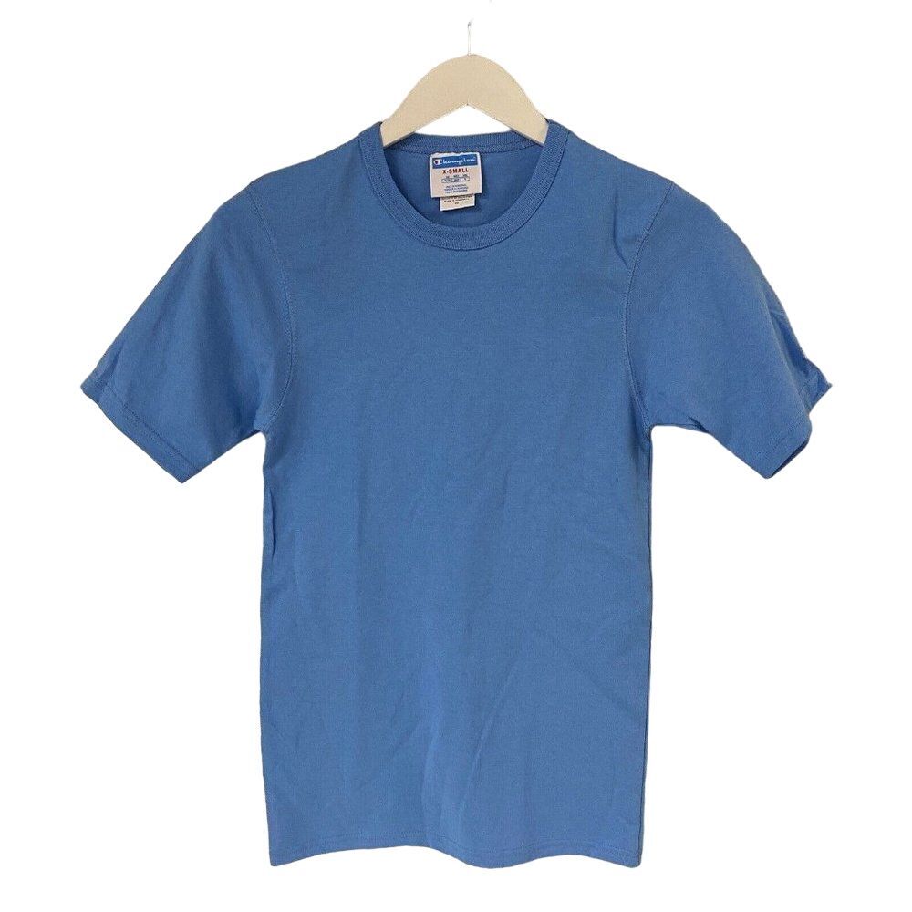 Champion 100% Cotton‎ Blank Blue T-Shirt Logo Sleeve Juniors XSMALL